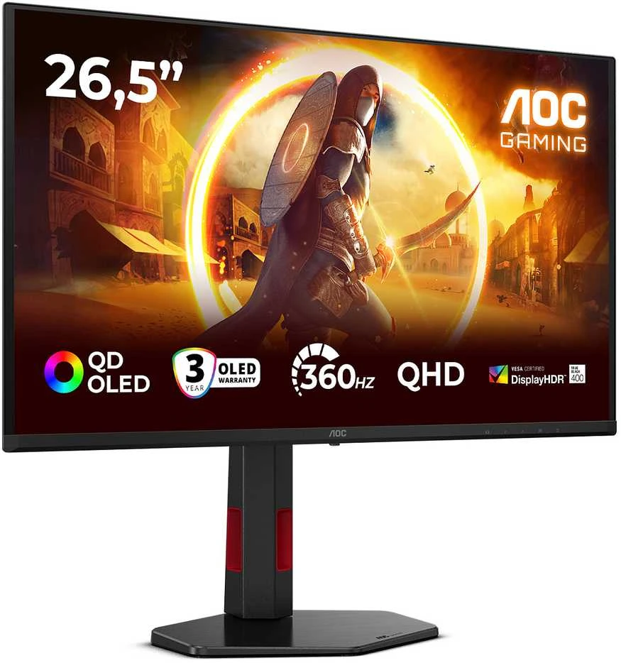 Monitorius AOC | Q27G4SDR | 27 " | QD-OLED | QHD | 16:9 | 360 Hz | 0.03 ms | 2560 x 1440 pikselių | 1000 cd/m² | HDMI jungtys quantity 2 | Juodas