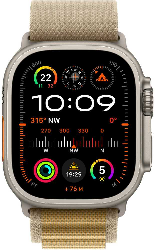 Išmanusis laikrodis „Apple“ 49 mm įdegusio apyrankės „Alpine Loop“ – maža – natūralaus titano apdaila
