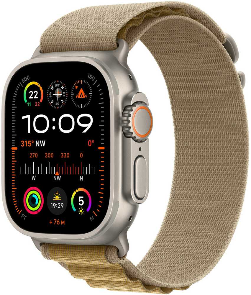 Išmanusis laikrodis „Apple“ 49 mm įdegusio apyrankės „Alpine Loop“ – maža – natūralaus titano apdaila