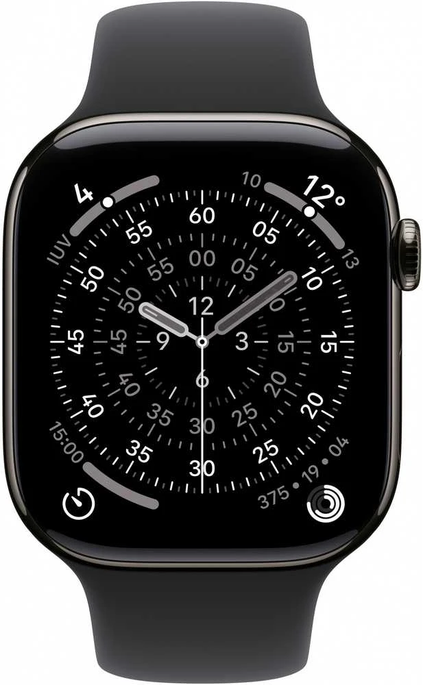 Išmanusis laikrodis „Apple Watch 11 GPS + Cellular“, 42 mm, titano spalvos sportinis dirželis, M/L, juodas (MF8T4ZR/A)