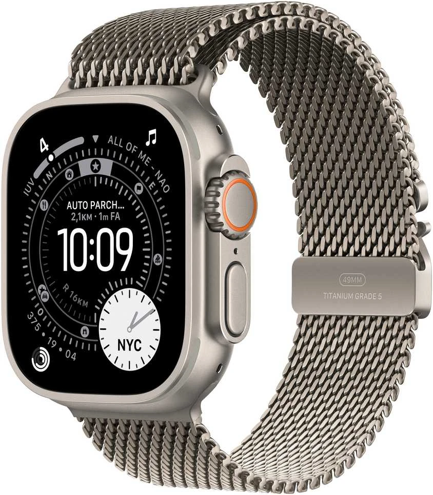 Išmanusis laikrodis APPLE Watch Ultra 3GPS + Cellular 49mm su natūralaus titano korpusu ir natūralaus titano Milano apyranke - Large