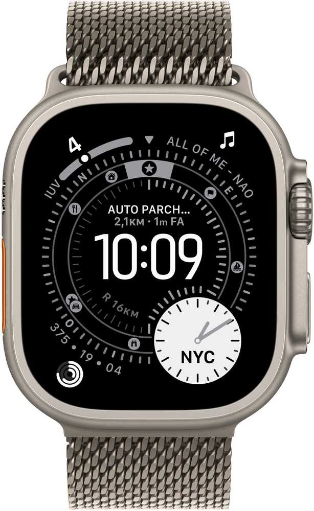Išmanusis laikrodis APPLE Watch Ultra 3GPS + Cellular 49mm su natūralaus titano korpusu ir natūralaus titano Milano apyranke - Large