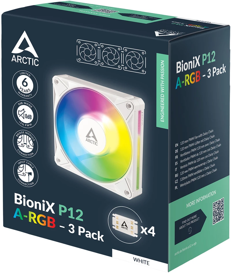 Wentylator Arctic BioniX P12 A-RGB Obudowa komputera Wentylator 12 cm Baltas 3 vnt. (ACFAN00338A)