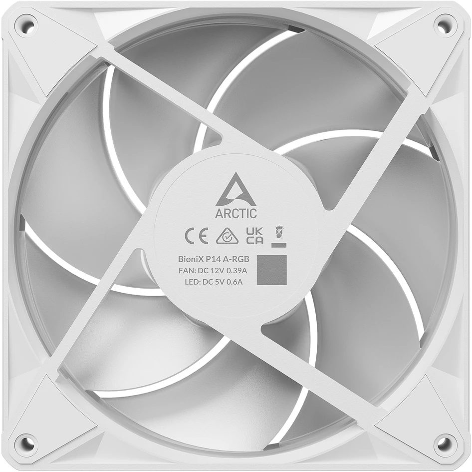 Arctic Cooling ARCTIC BioniX P14 A-RGB (balta) 140 mm PWM ventiliatorius su grandinine jungtimi, ventiliatorius, 14 cm, 400 RPM, 2500 RPM, 186 m³/h, balta
