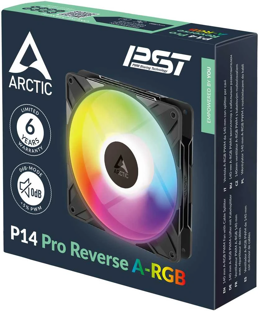 ARCTIC P14 Pro atvirkštinis A-RGB PWM ventiliatorius – 140 mm, baltas, 3 vnt. pakuotėje