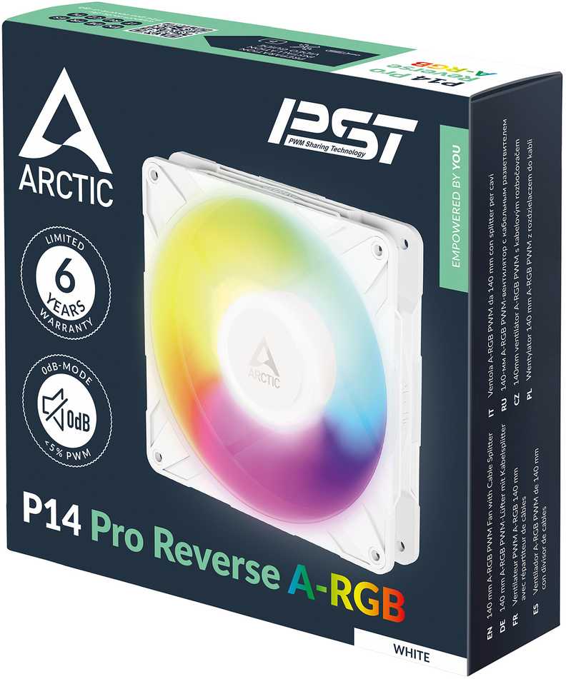 ARCTIC P14 Pro atvirkštinis A-RGB PWM ventiliatorius – 140 mm, baltas, 3 vnt. pakuotėje
