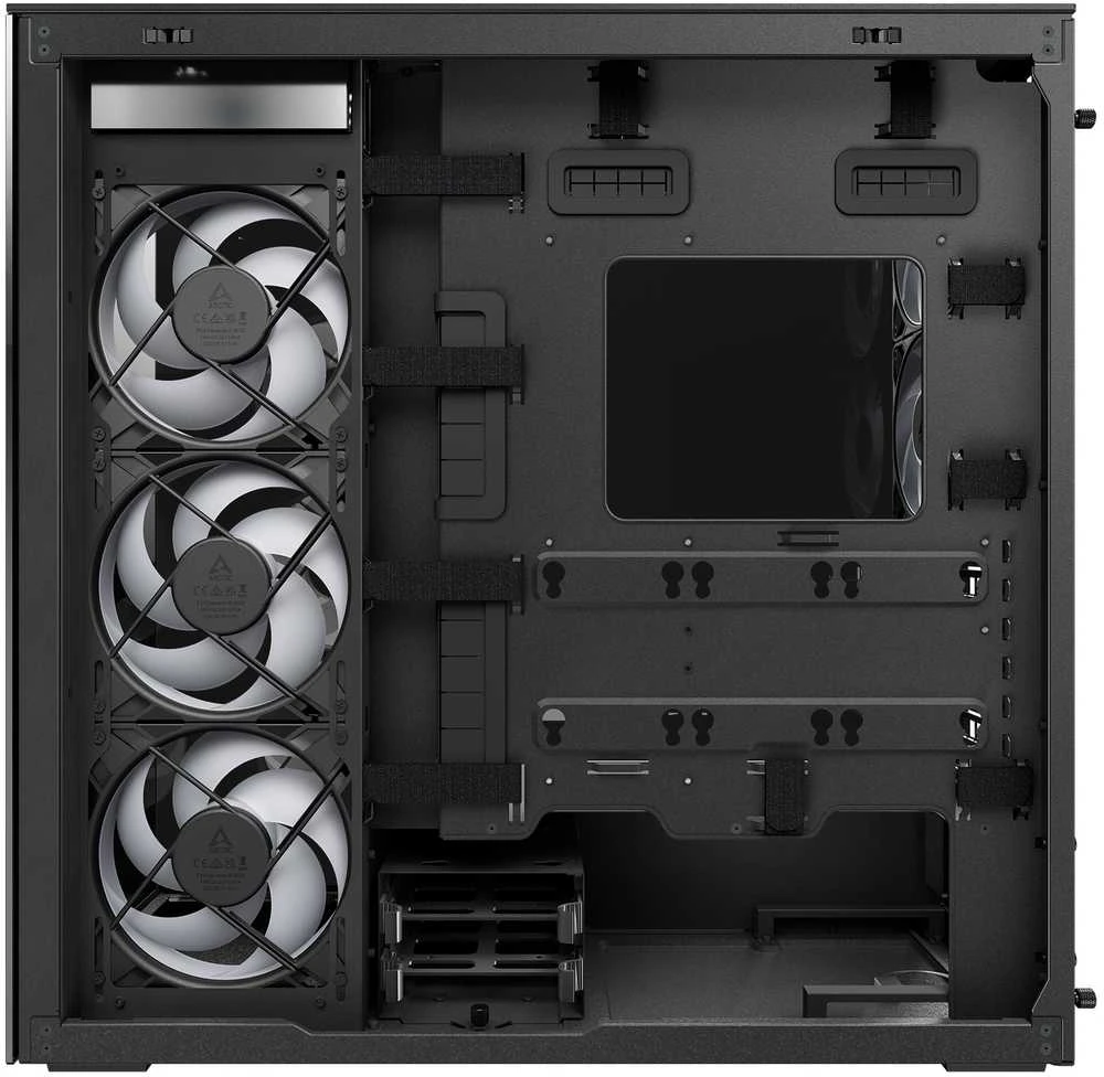 ARCTIC Xtender kompiuterio korpusas, Midi-Tower, E-ATX, RGB, Tempered Glass – includes vertical GPU mount & riser cable, juodos spalvos