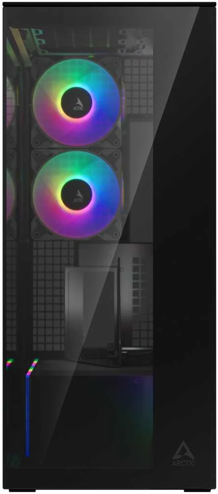 Arctic Xtender (Juodas) mirrow juodas window with GPU vertical mount