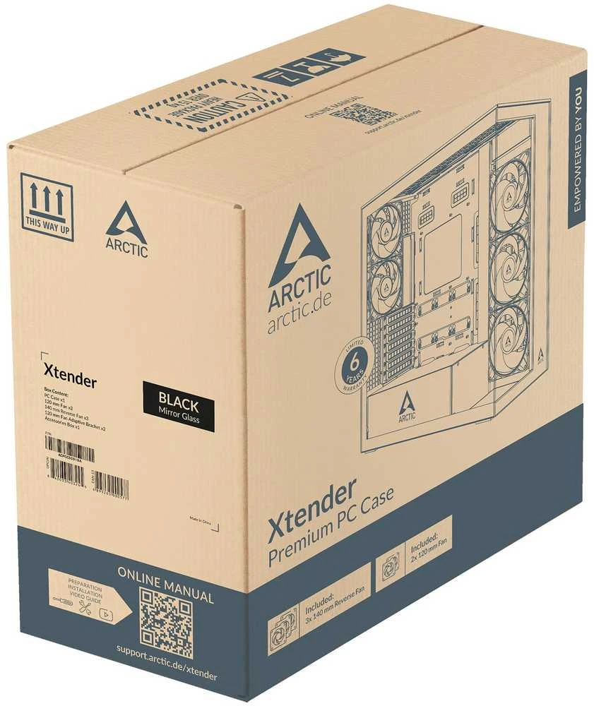 Arctic Xtender (Juodas) mirrow juodas window with GPU vertical mount