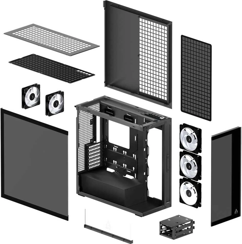 ARCTIC Xtender PC-kompiuterio korpusas, Midi-Tower, E-ATX, RGB, Tempered Glass – juodos spalvos