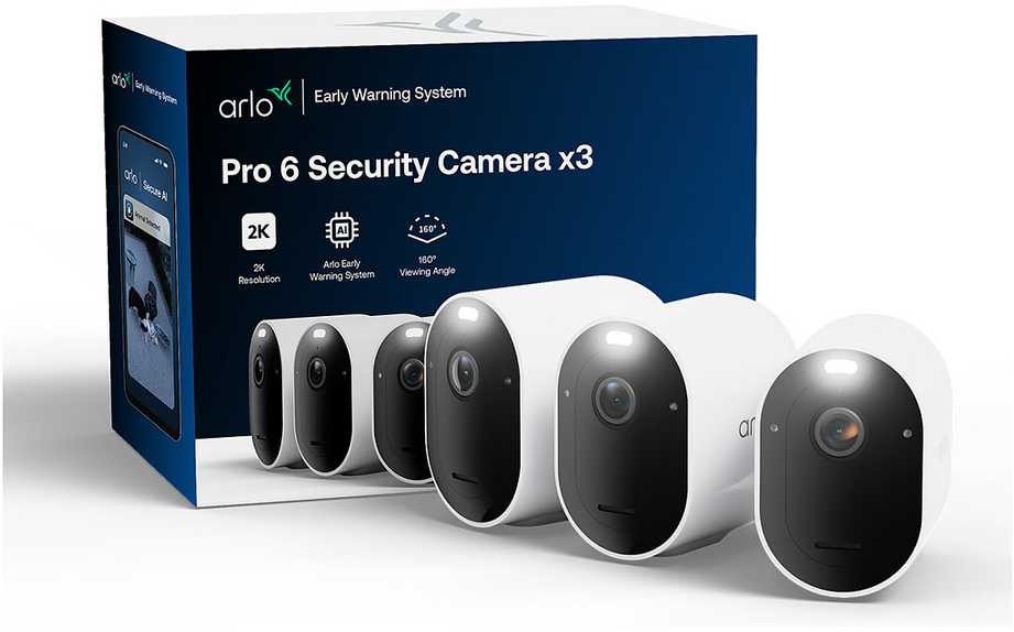 Šakotuvas Arlo Pro 6 2K+ Überwachungskamera Weiß 3er Set 4MP (2560x1440), WLAN, Akku, IP65 Wetterfest, 160° Weitwinkel, Farbnachtsicht