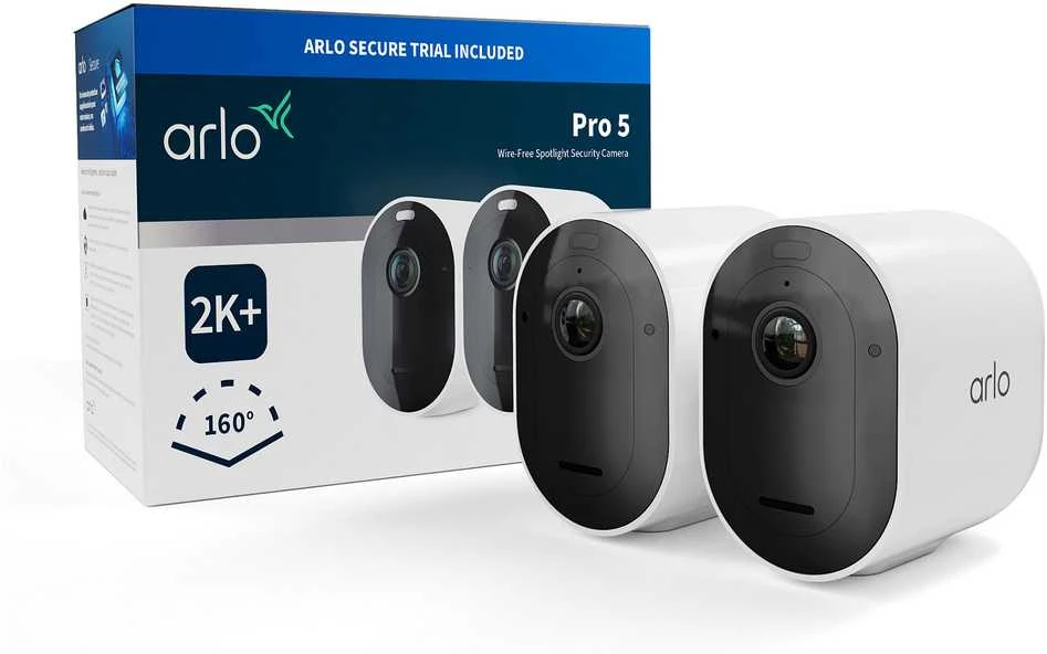 Kamera IP Arlo Arlo Pro 5 Spotlight, stebėjimo kamera (balta/juoda, 2 vnt. pakuotėje, WiFi, prožektorius, 2K raiška)