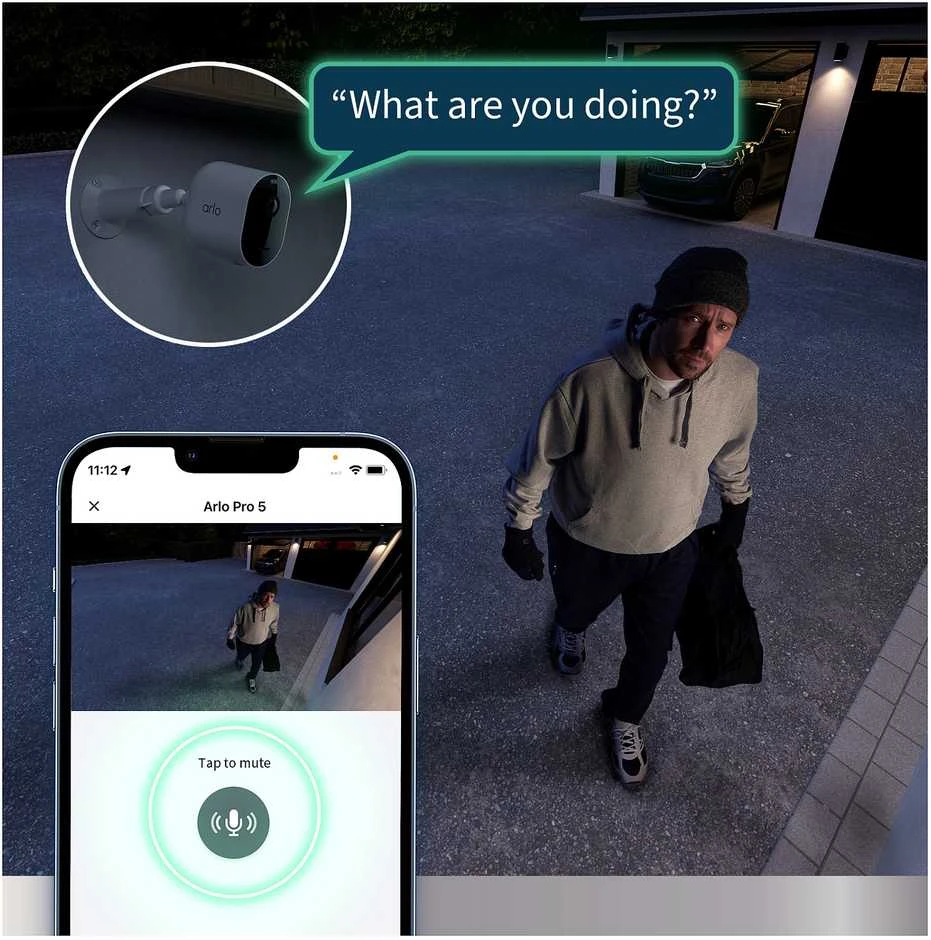 Kamera IP Arlo Arlo Pro 5 Spotlight, stebėjimo kamera (balta/juoda, 2 vnt. pakuotėje, WiFi, prožektorius, 2K raiška)