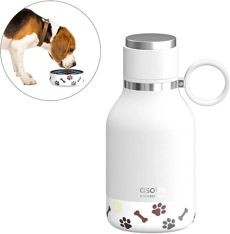 Asobu - Dog Bowl - nerūdijančio plieno butelis su dubenėliu šuniui 1 litras baltas