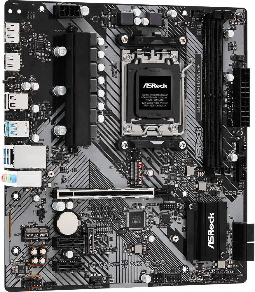 ASRock | B650M-H/M.2+ | Procesorių šeima AMD | Procesoriaus lizdas AM5 | DDR5 | Palaikomos standžiojo disko sąsajos SATA, M.2 | SATA jungčių skaičius 4