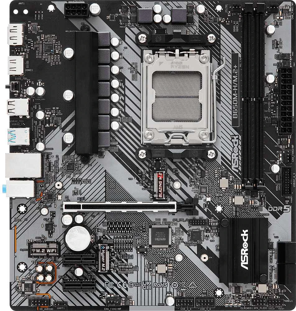 ASRock | B650M-H/M.2+ | Procesorių šeima AMD | Procesoriaus lizdas AM5 | DDR5 | Palaikomos standžiojo disko sąsajos SATA, M.2 | SATA jungčių skaičius 4