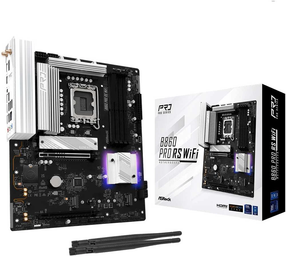 ASRock B860 PRO RS WIFI | Procesorių šeima Intel | Procesoriaus lizdas LGA1851 | DDR5 | Palaikomos kietojo disko sąsajos SATA, M.2 | SATA jungčių skaičius 4