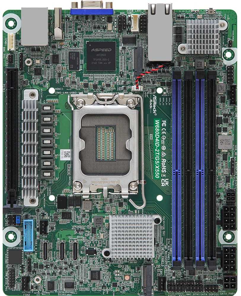 ASRock pagrindinė plokštė W680D4ID-2T/G5/X550 mini-DTX Sockel 1700 DDR5, tik viena