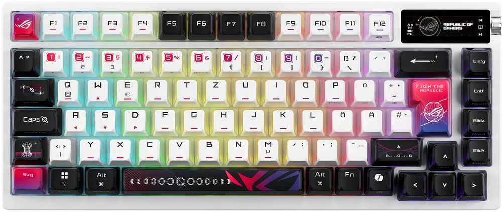 ASUS ROG Azoth X Gaming-klaviatūra, 75%, Hot-Swap, OLED-Ekranas, Tri-Mode - Stellar-Design