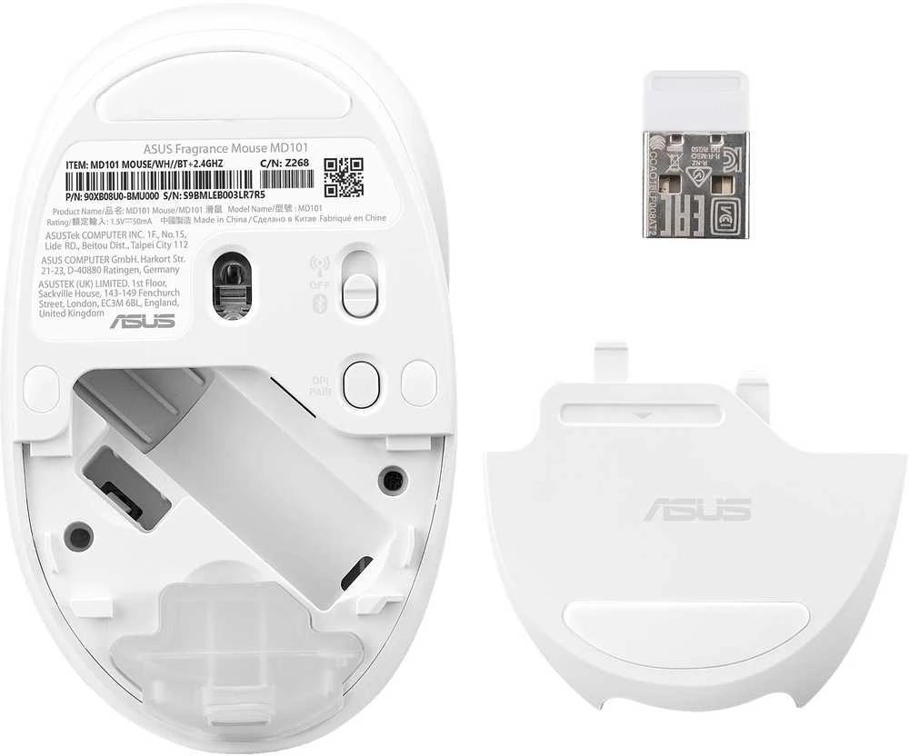 Asus Fragrance MD101 | Pelė | 2.4 GHz, Bluetooth | Iridescent Baltas