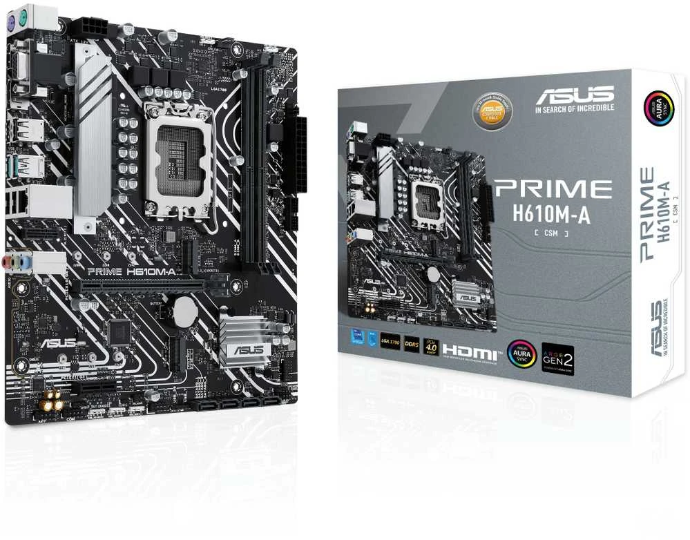 Pagrindinė plokštė ASUS PRIME H610M-A-CSM LGA1700 2DDR5 microATX 4xSATA MB 1xHDMI 1xDP 1xD-Sub 2xM.2