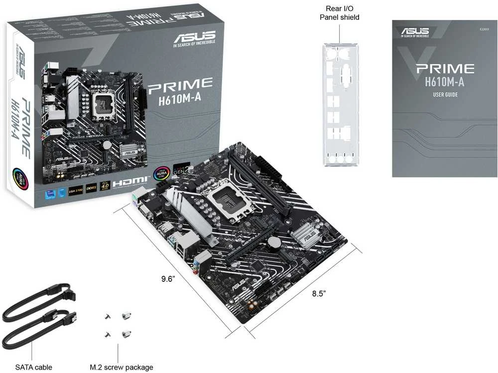 Pagrindinė plokštė ASUS PRIME H610M-A-CSM LGA1700 2DDR5 microATX 4xSATA MB 1xHDMI 1xDP 1xD-Sub 2xM.2