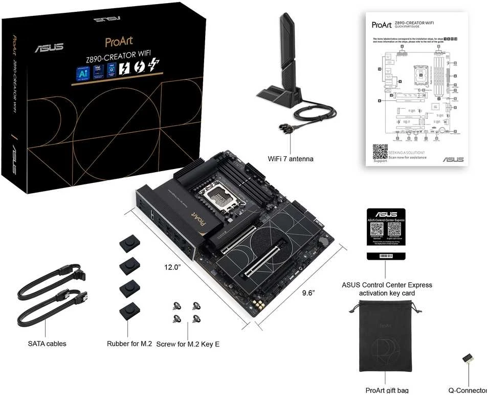 Pagrindinė plokštė ASUS PROART Z890-CREATOR WIFI LGA1851 4xDDR5 ATX MB 4xSATA 1xHDMI 2.1 3xThunderbolt 5xM.2