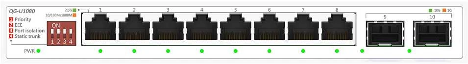 Šakotuvas Asus | QG-U1080 | 8 prievadų 2.5G ir 2 prievadų 10G SFP+ komutatorius | Nevaldomas | Stalinis | SFP+ jungčių kiekis: 2 x 10G SFP+ jungtys