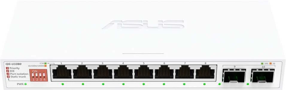 Šakotuvas Asus | QG-U1080 | 8 prievadų 2.5G ir 2 prievadų 10G SFP+ komutatorius | Nevaldomas | Stalinis | SFP+ jungčių kiekis: 2 x 10G SFP+ jungtys