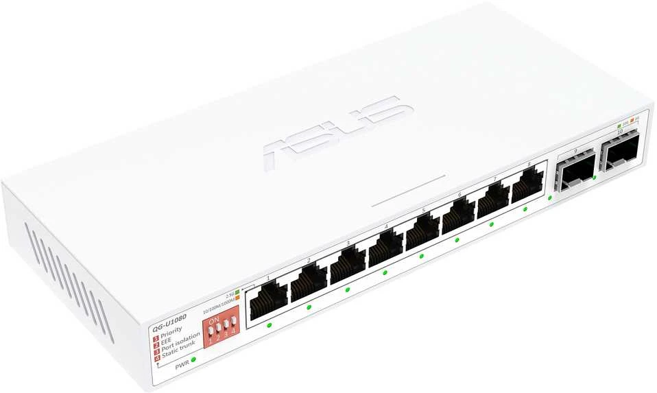 Šakotuvas Asus | QG-U1080 | 8 prievadų 2.5G ir 2 prievadų 10G SFP+ komutatorius | Nevaldomas | Stalinis | SFP+ jungčių kiekis: 2 x 10G SFP+ jungtys