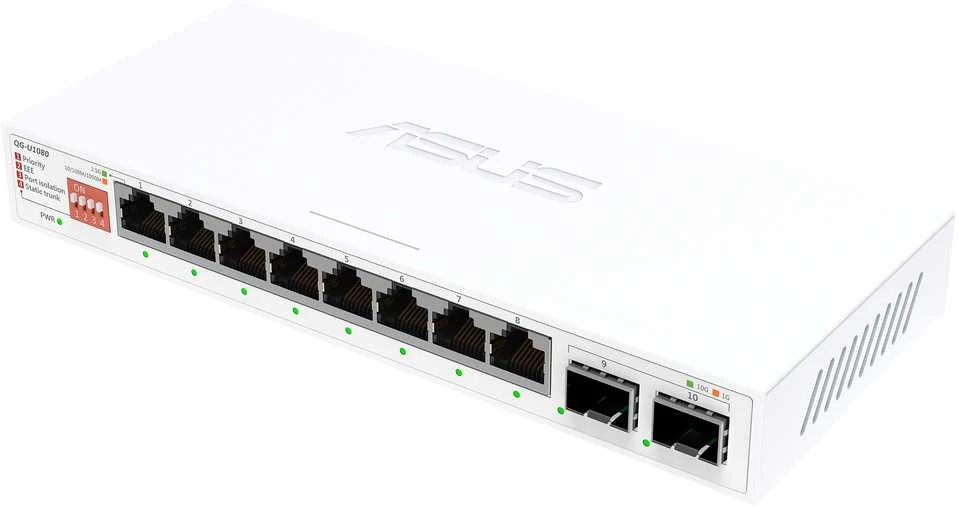 Šakotuvas Asus | QG-U1080 | 8 prievadų 2.5G ir 2 prievadų 10G SFP+ komutatorius | Nevaldomas | Stalinis | SFP+ jungčių kiekis: 2 x 10G SFP+ jungtys