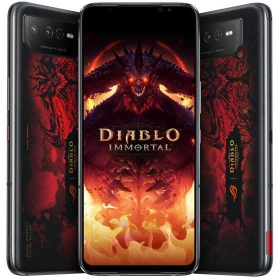 Asus ROG Phone 6 Diablo Immortal Edition Hellfire Raudona, 6.78", AMOLED, 1080 x 2448 pikselių, Qualcomm SM8475, Snapdragon 8+ Gen 1 (4nm), vidinė RAM 16 GB, 512 GB, Dvi SIM, 3G, Nano-SIM4G , 5G, pagrindinė kamera 50+13+5 MP, antrinė kamera 12 MP, „Android“, 12, 6000 mAh