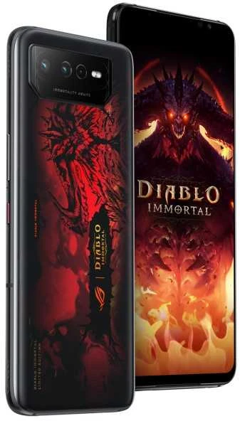Asus ROG Phone 6 Diablo Immortal Edition Hellfire Raudona, 6.78", AMOLED, 1080 x 2448 pikselių, Qualcomm SM8475, Snapdragon 8+ Gen 1 (4nm), vidinė RAM 16 GB, 512 GB, Dvi SIM, 3G, Nano-SIM4G , 5G, pagrindinė kamera 50+13+5 MP, antrinė kamera 12 MP, „Android“, 12, 6000 mAh