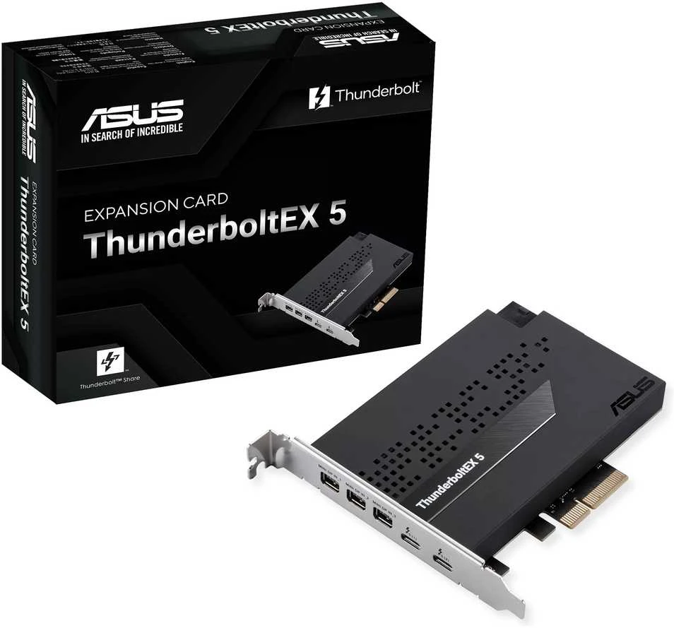 ASUS ThunderboltEX 5 išplėtimo plokštė, PCIe 4.0x4, 2xThunderbolt 5, 3x Mini-DP