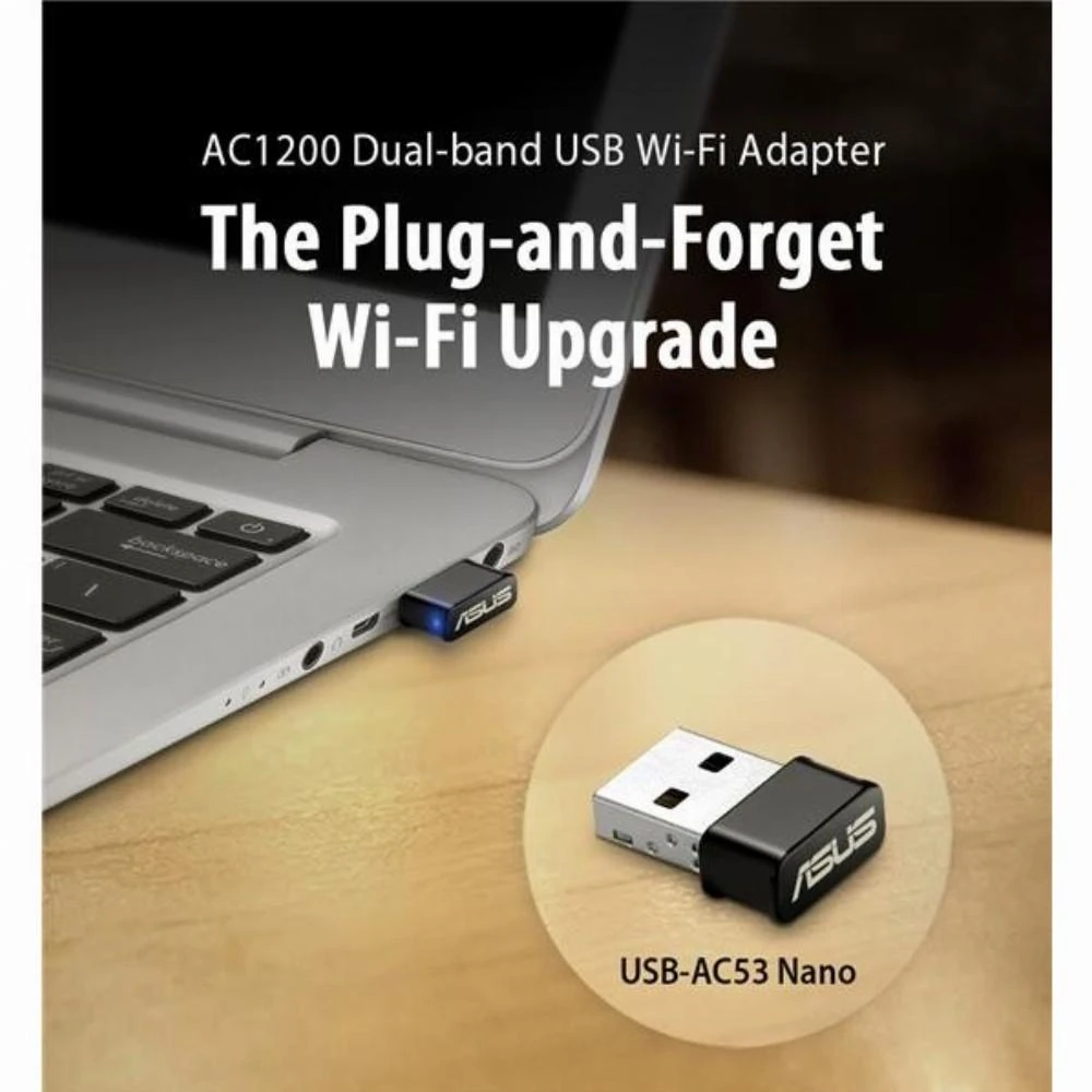 Asus | USB-AC53 NANO AC1200 dviejų dažnių USB MU-MIMO „Wi-Fi“ adapteris | 2,4 GHz / 5 GHz | 36 min.