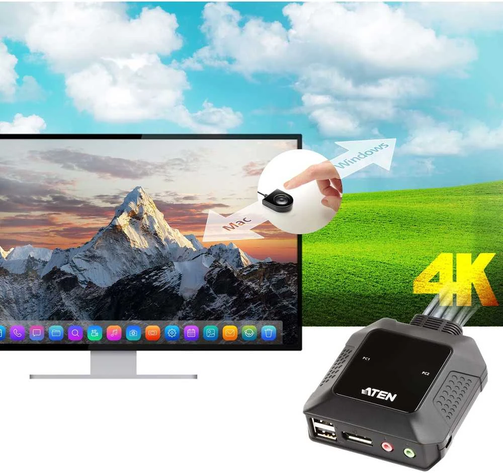 Adapteris ATEN 2xUSB-A, 1xDP, juodas / CS22DP / CS22DP-AT