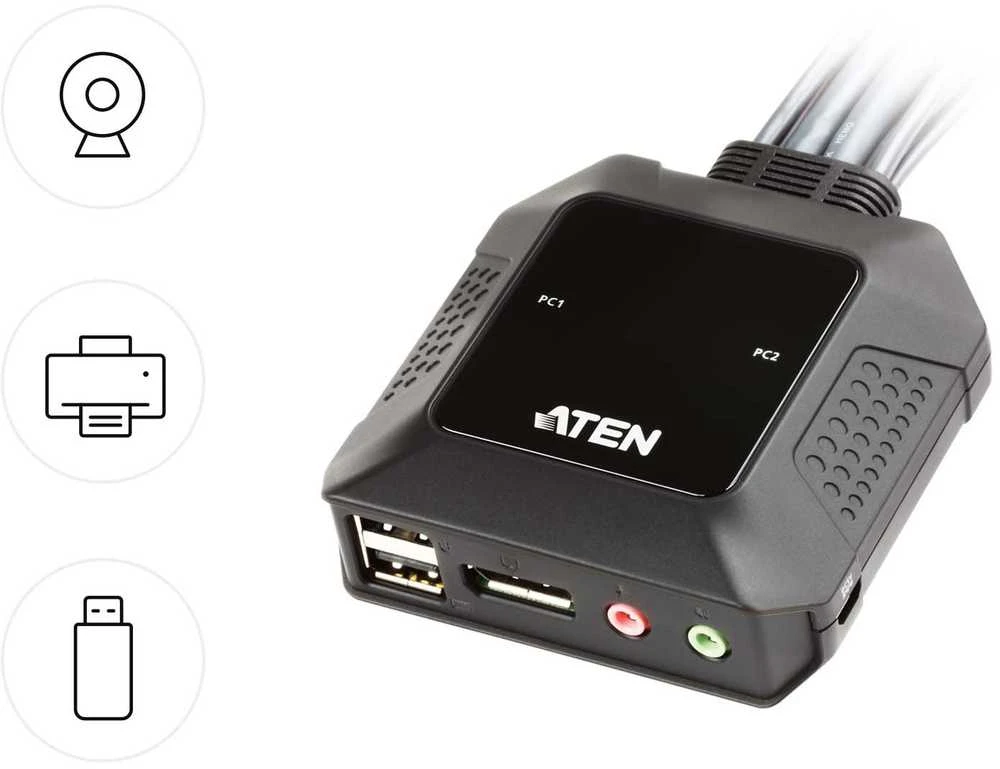 Adapteris ATEN 2xUSB-A, 1xDP, juodas / CS22DP / CS22DP-AT