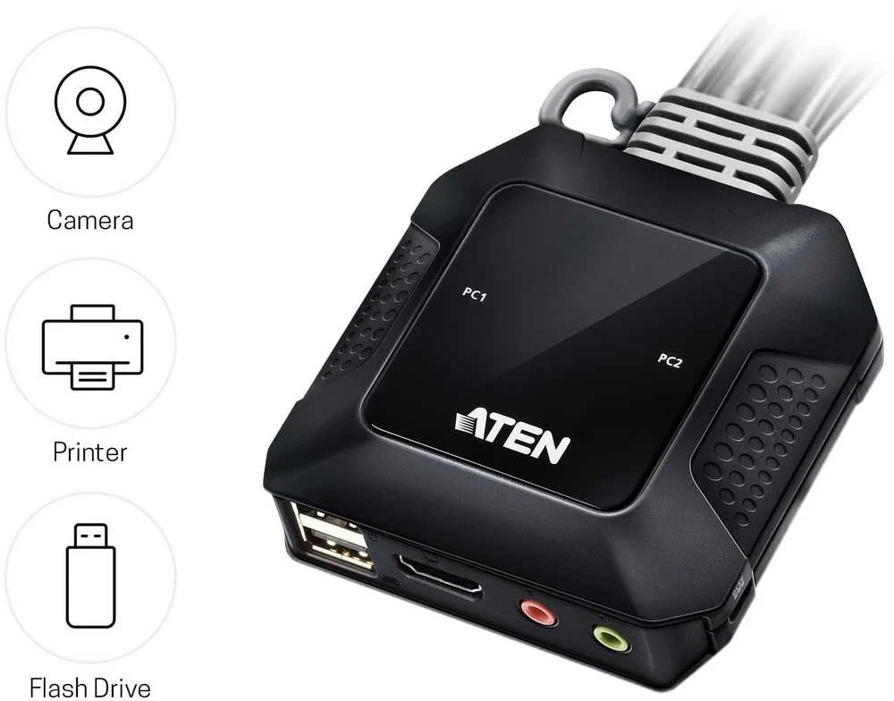 Aten | 2 prievadų USB 4K HDMI kabelis KVM jungiklis su nuotolinio prievado parinkikliu | CS22H-AT