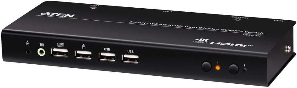 Aten CS742H-AT-G 2 prievadų USB 4K HDMI dviejų ekranų KVMP komutatorius (pridedami laidai) | Aten