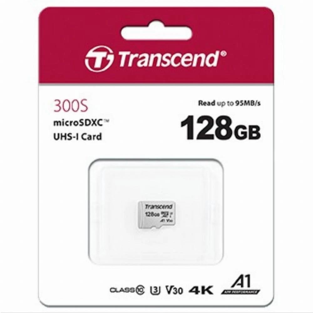 Atminties kortelė su adapteru Transcend microSDXC USD300S 128GB CL10 UHS-I U3 iki 95MB/S