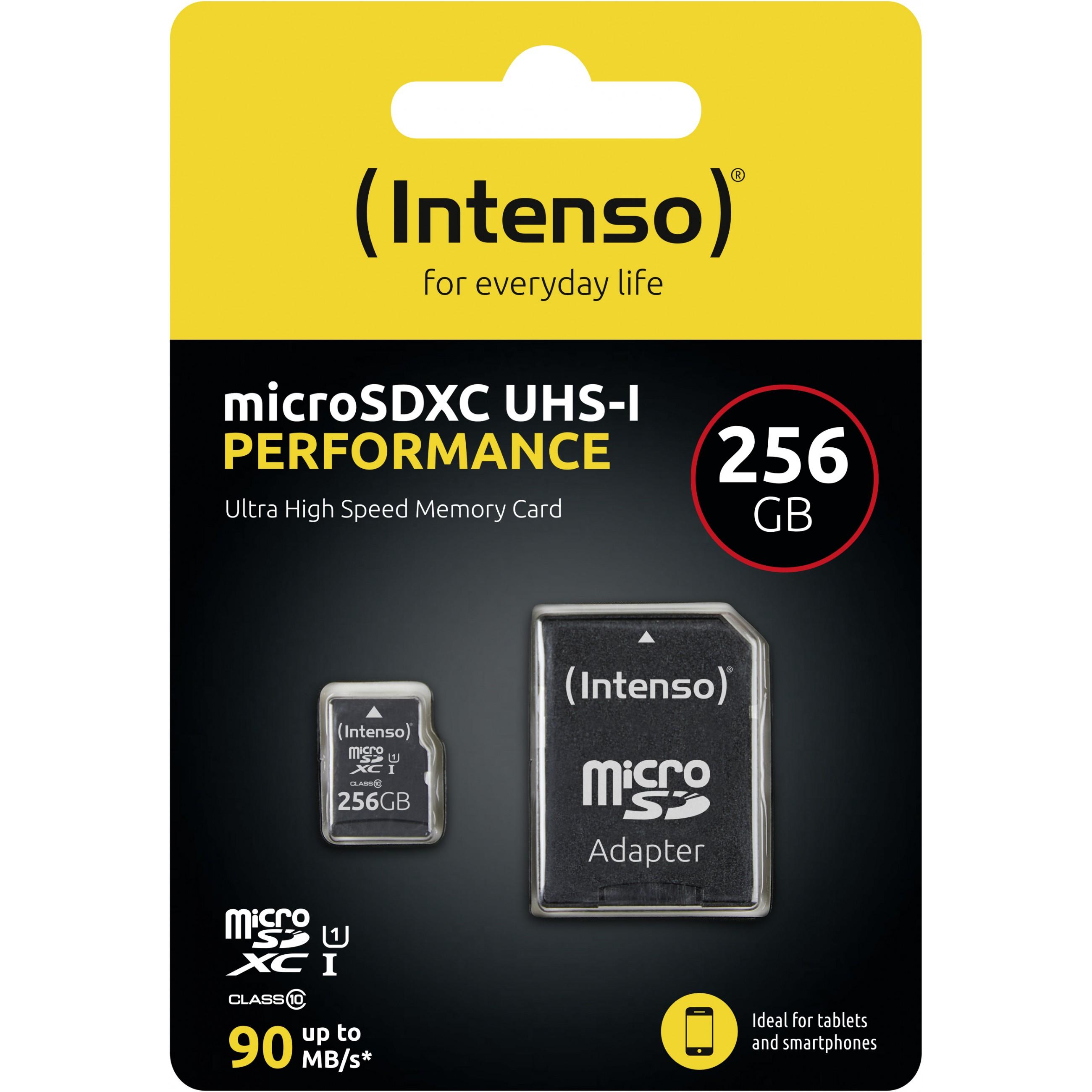 Atminties kortelė „Intenso Micro SDXC“ 256 GB 10 klasės UHS-I U1 našumas