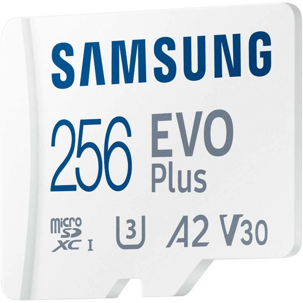 Samsung EVO Plus 256GB microSD kortelės stambus planas