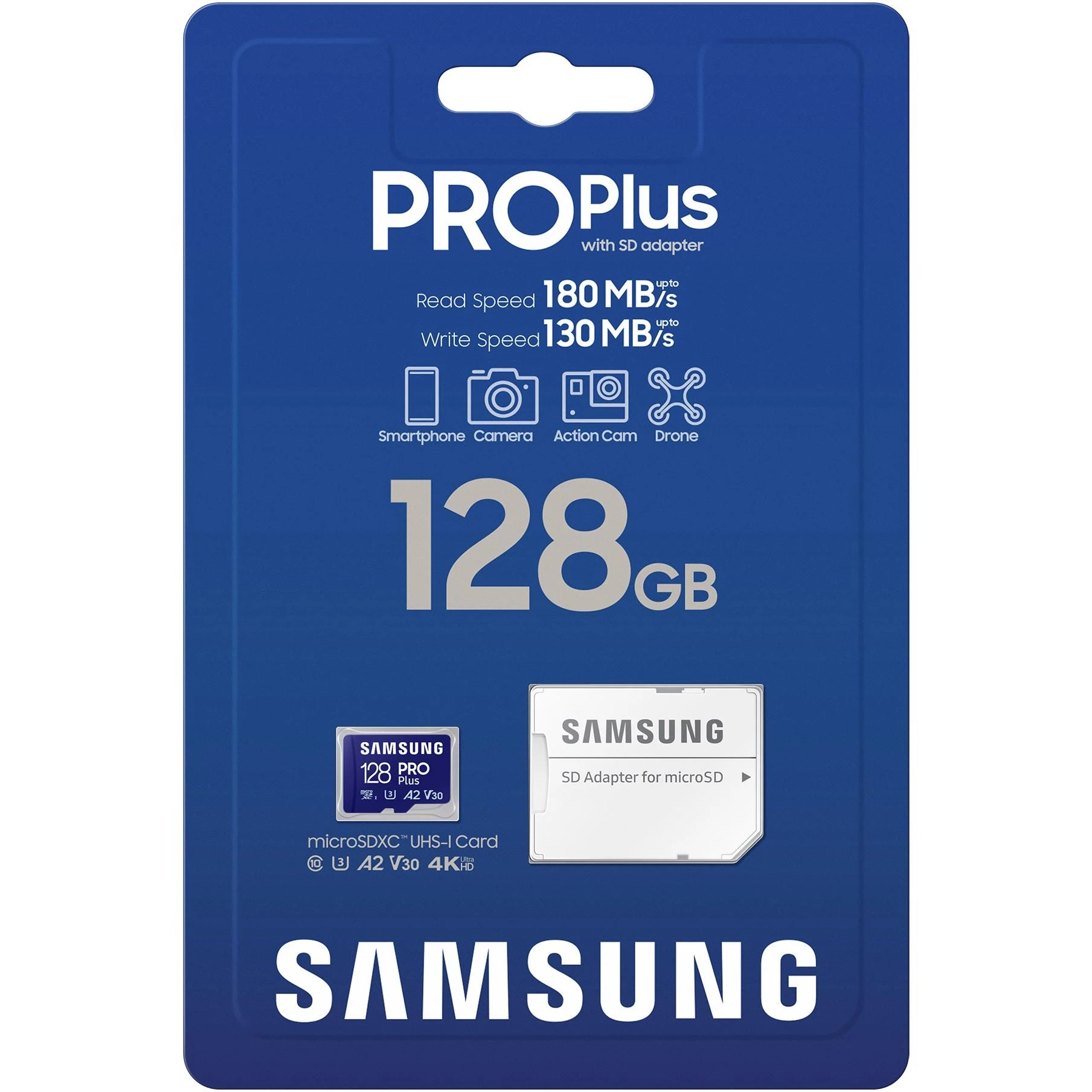 Atminties kortelė Samsung PRO Plus microSD 128 GB (2021), Mėlynos spalvos