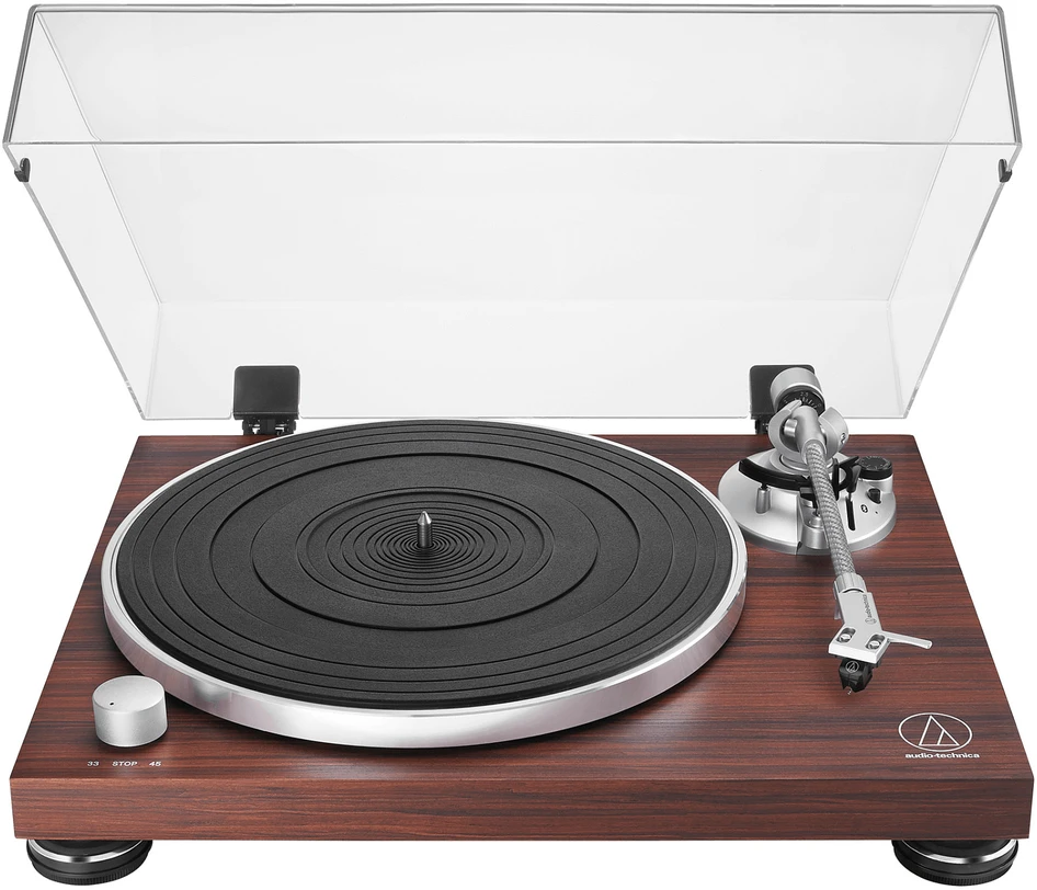 Audio Technica rankinis patefonas su diržu, RCA, medinis pagrindas AT-LPW50BT