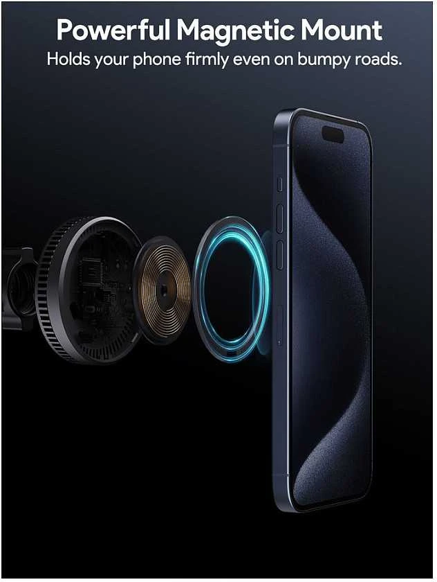 Automobilinis telefono laikiklis Aukey HD-MC13, su įkrovikliu 15W Qi2 (juodas)