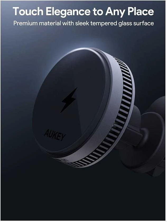 Automobilinis telefono laikiklis Aukey HD-MC13, su įkrovikliu 15W Qi2 (juodas)