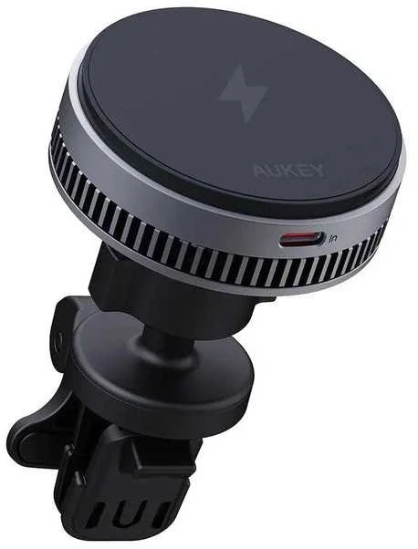 Automobilinis telefono laikiklis Aukey HD-MC13, su įkrovikliu 15W Qi2 (juodas)