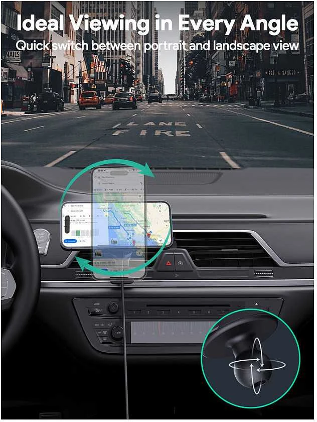 Automobilinis telefono laikiklis Aukey HD-MC13, su įkrovikliu 15W Qi2 (juodas)