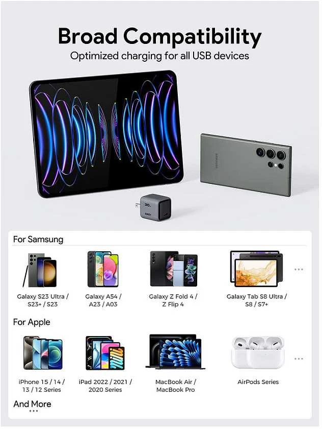 Įkroviklis Aukey Comet Mini Adapteris 1x USB-C 30 W Pilka (PA-C1)
