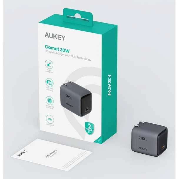 Įkroviklis Aukey Comet Mini Adapteris 1x USB-C 30 W Pilka (PA-C1)